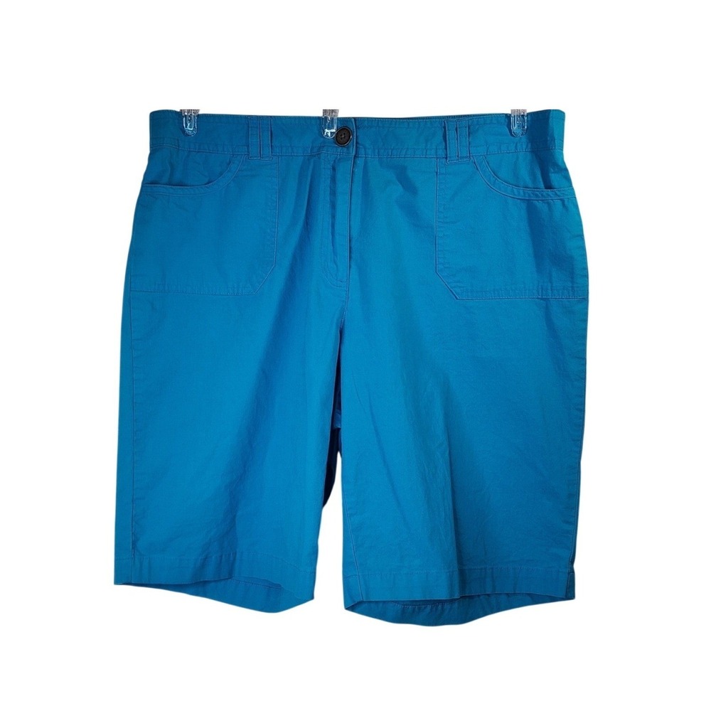 Laura Scott Bermuda Shorts 10 Blue Cotton Stretch Bright Coastal Travel Casual